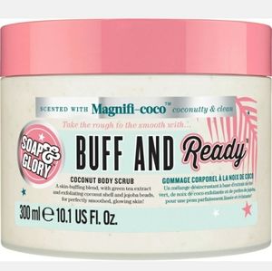 SOAP & GLORY MAGNIFICOCO BUFF AND READY COCONUT BODY SCRUB.